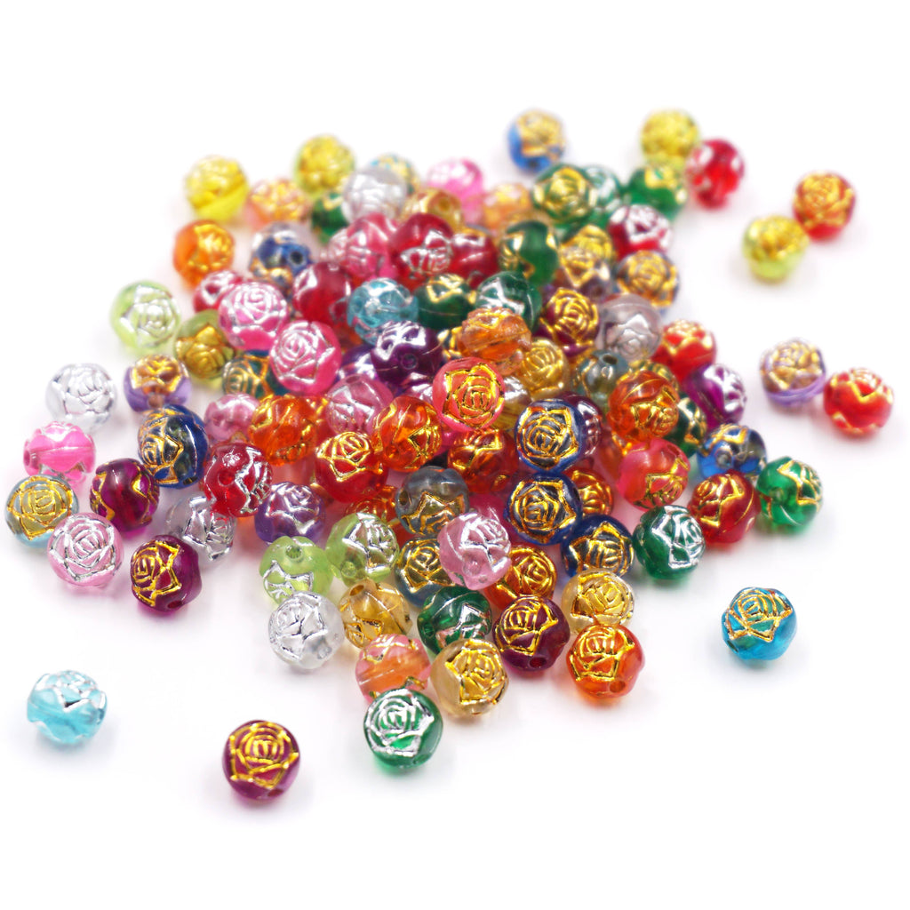 Approx. 120-ct Rose Engraved Beads, Asstd. Colors