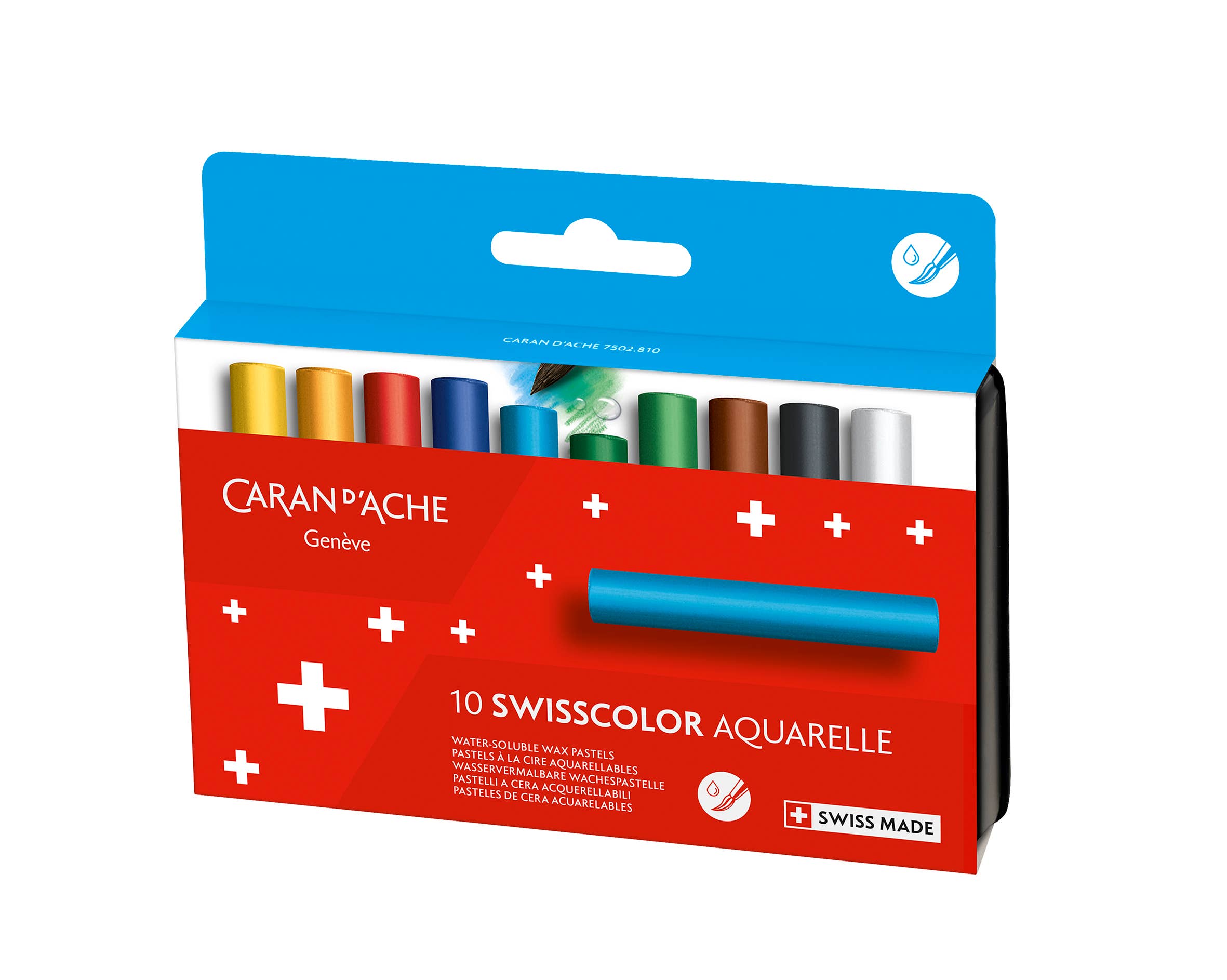 Set of 10 Wax Pastels, Water Soluble in Cardboard Box
