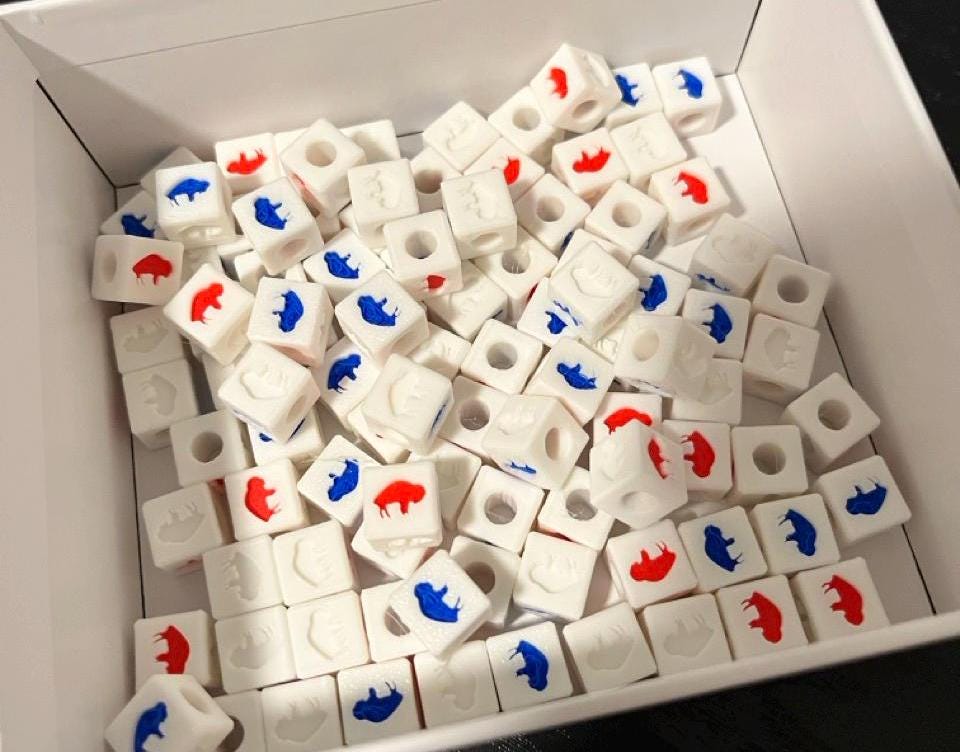 Standing Buffalo Charms/Beads QTY 10 - Red, Blue and White