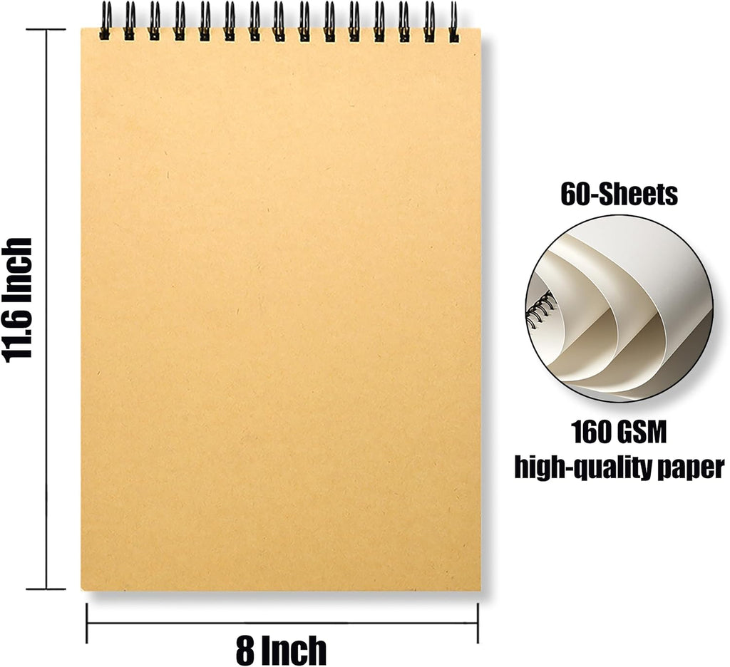 8" x 11.6" Sketch Book, 60 Sheets Top Spiral Bound Sketchbook, Acid-Free 160 GSM Drawing Paper,Art Sketch Pad