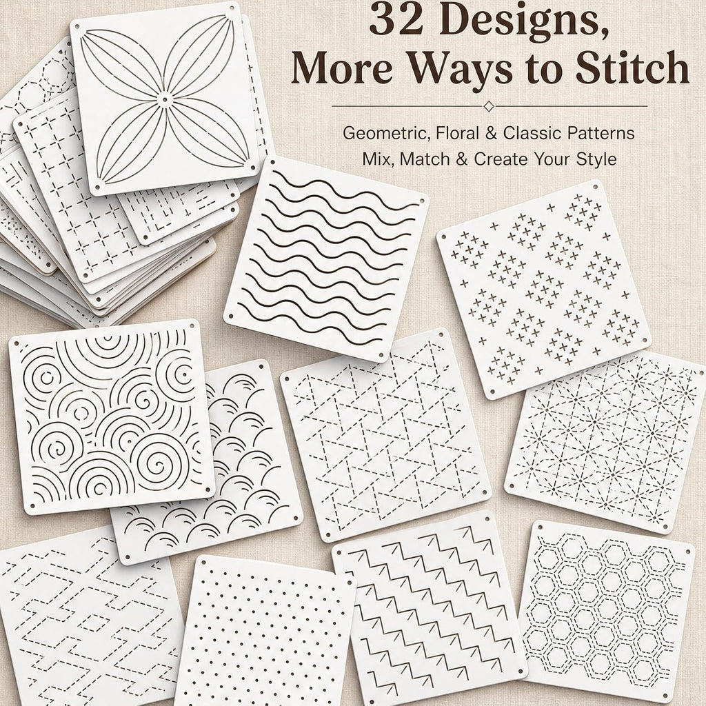 32 PCS Stencil Kit, 5.1x5.1 Inch Reusable Pattern Drawing Templates, Durable Plastic Craft Stencils