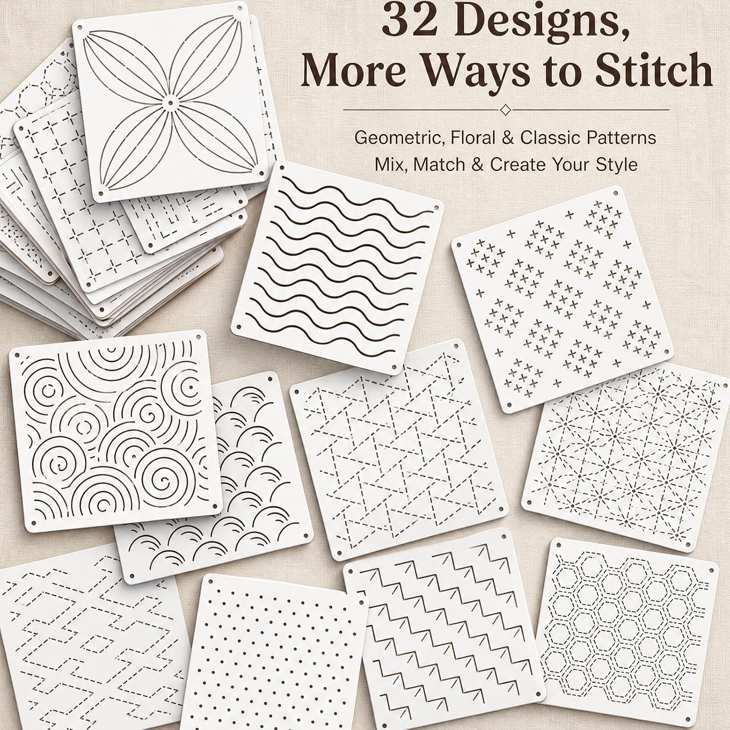 32 PCS Stencil Kit, 5.1x5.1 Inch Reusable Pattern Drawing Templates, Durable Plastic Craft Stencils