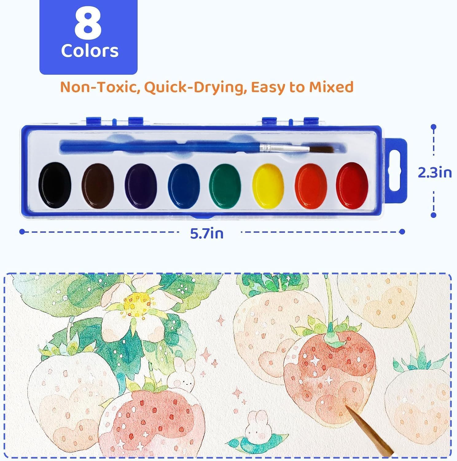 12 Pack Watercolor Paint Set Bulk – 8 Colors Washable Water Color Paints for Kids with Brushes