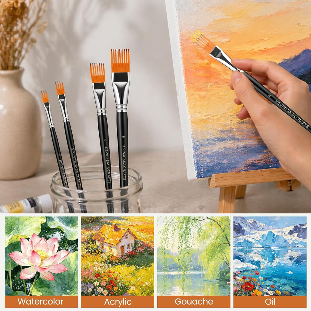 Professional 5-Piece Grainer Brush Set for Acrylic, Oil & Watercolor Painting, Short Handle Texture Brushes