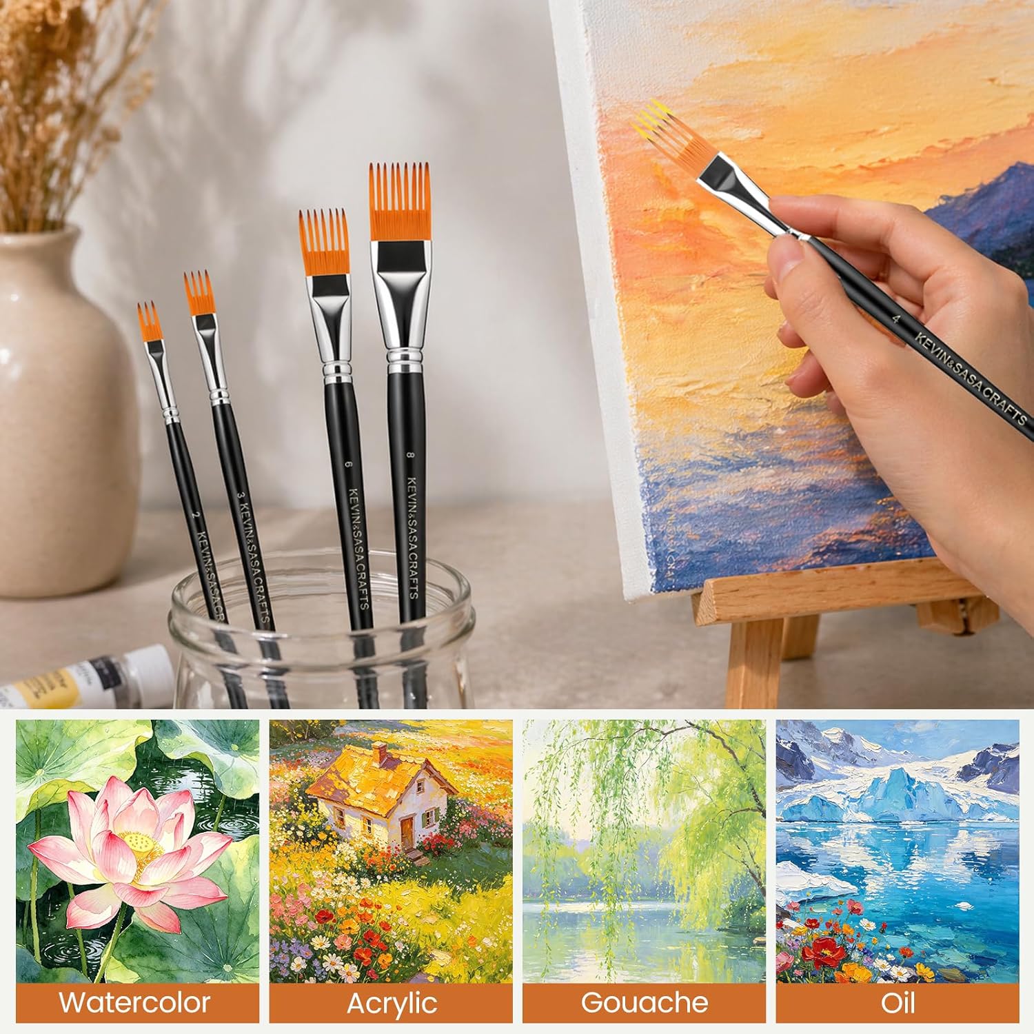 Professional 5-Piece Grainer Brush Set for Acrylic, Oil & Watercolor Painting, Short Handle Texture Brushes