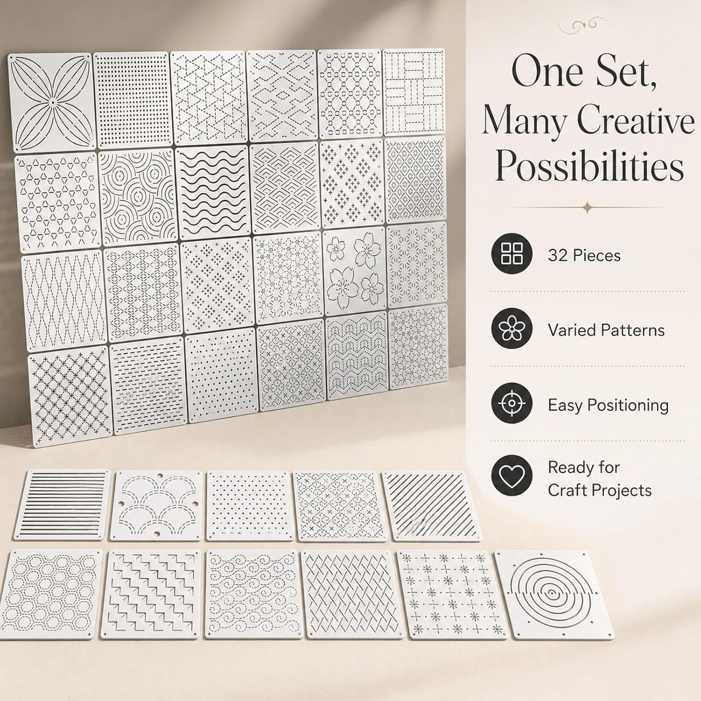 32 PCS Stencil Kit, 5.1x5.1 Inch Reusable Pattern Drawing Templates, Durable Plastic Craft Stencils