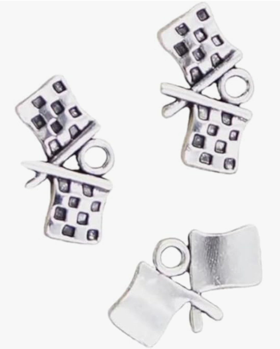 20Pcs Silver Charms racing flag Pendants 13x22mm
