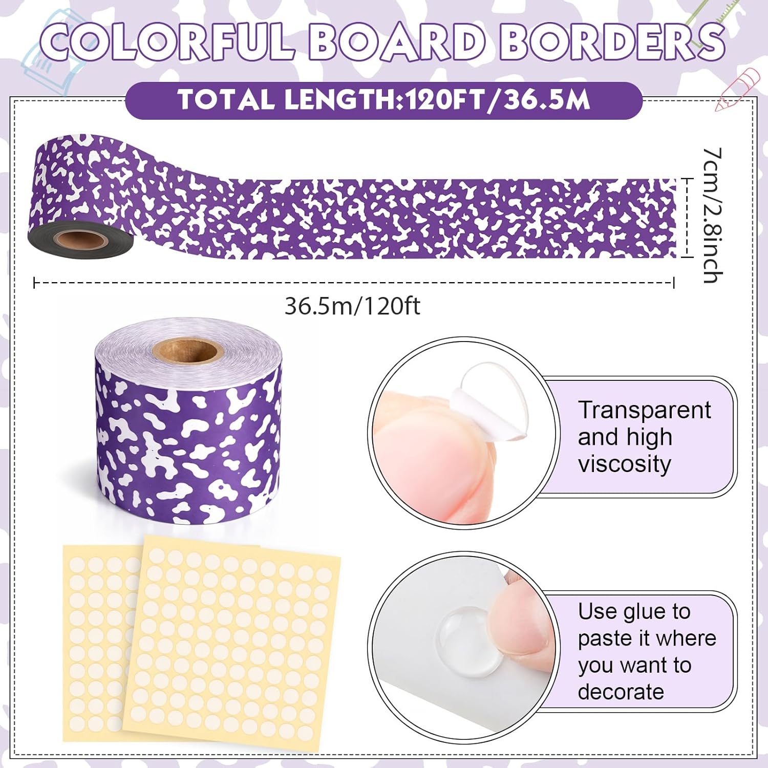 120ft Composition Bulletin Board Borders - Purple