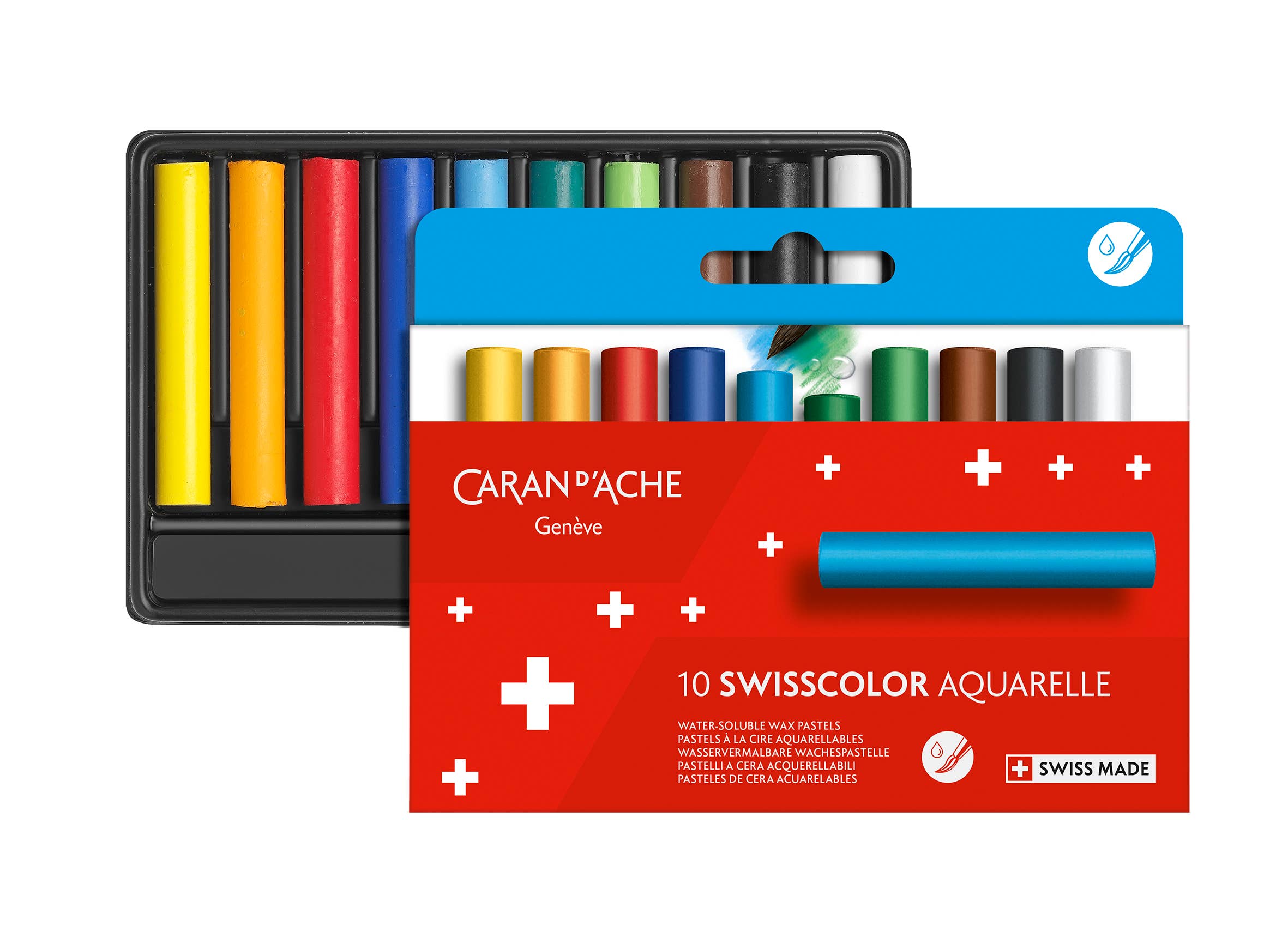 Set of 10 Wax Pastels, Water Soluble in Cardboard Box