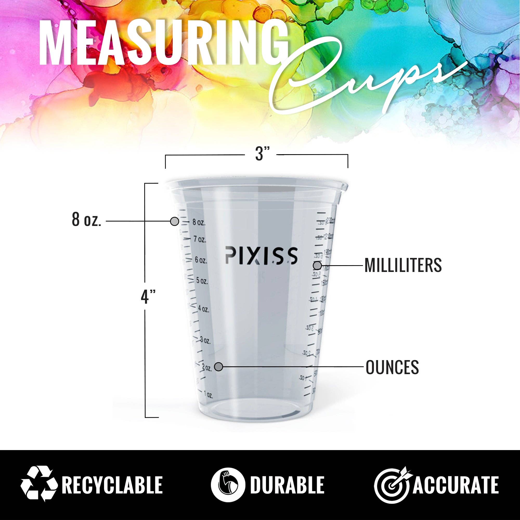 PIXISS Disposable Mixing & Measuring Cups - 10oz. 50qty