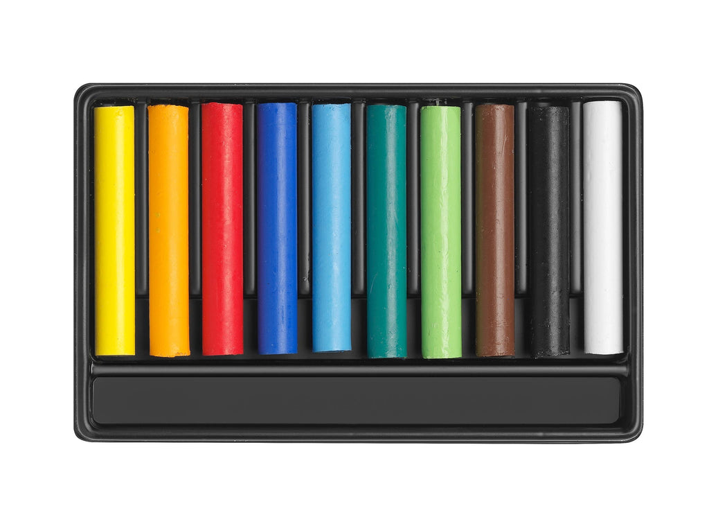Set of 10 Wax Pastels, Water Soluble in Cardboard Box