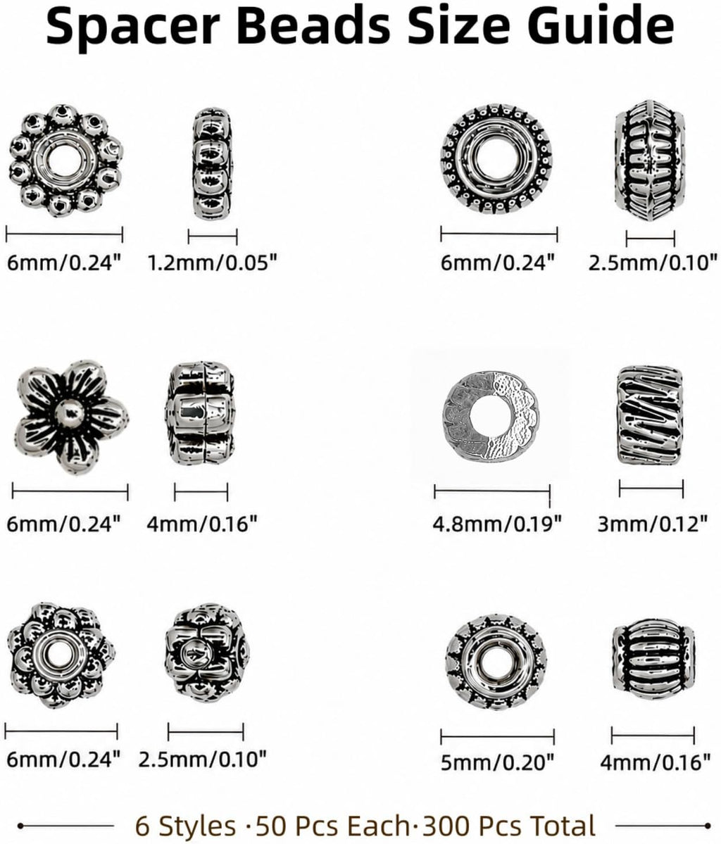 300 Pcs Antique Silver Spacer Beads