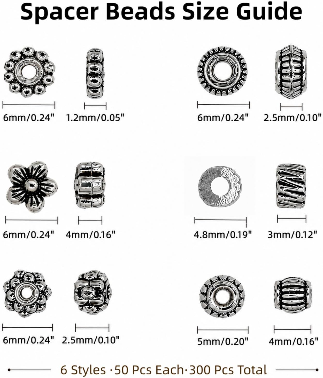 300 Pcs Antique Silver Spacer Beads